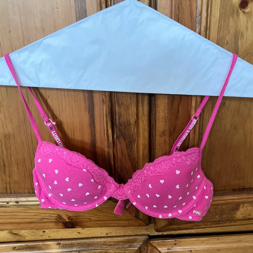 Victoria’s Secret PINK push up bra pink polka dot size 34A